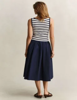 Cotton Modal Striped Crew Neck Skater Dress