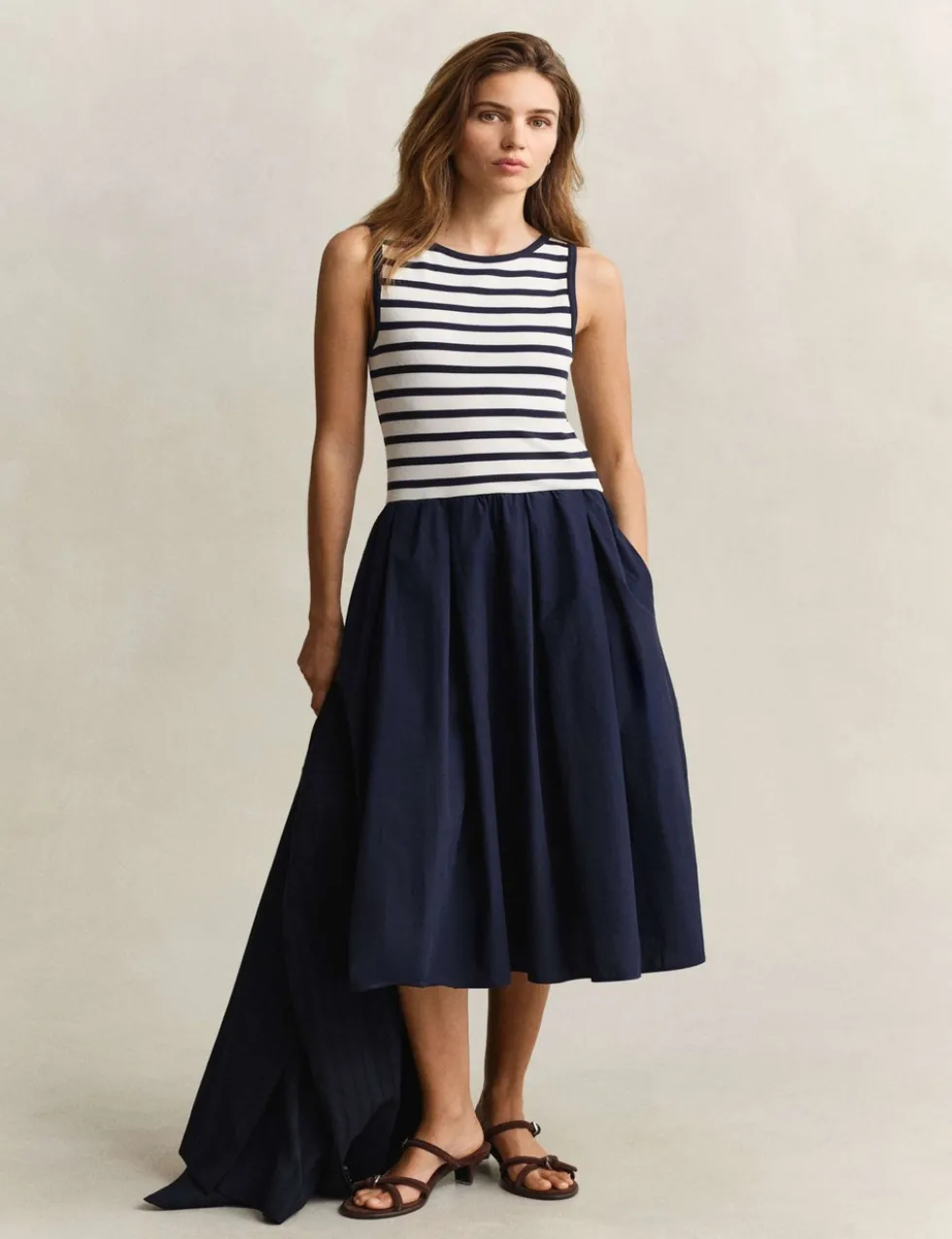 Cotton Modal Striped Crew Neck Skater Dress