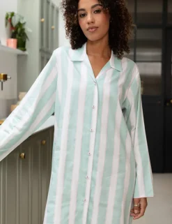 Cotton Modal Striped Long Nightshirt