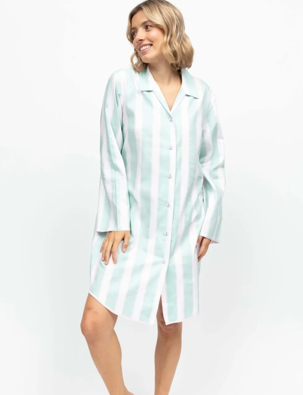 Cotton Modal Striped Long Nightshirt