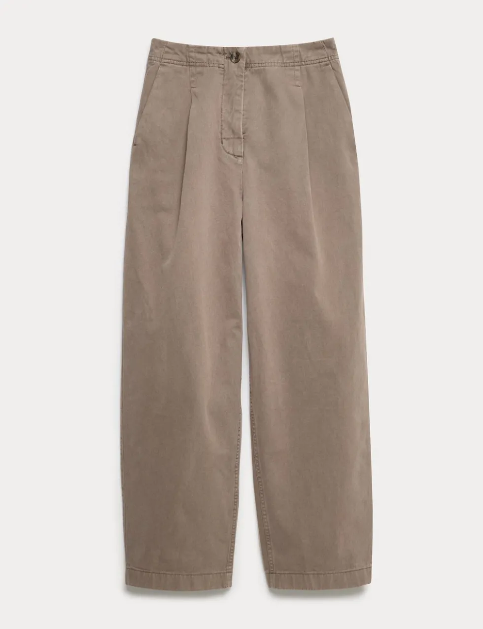 Cotton Pleat Front Barrel Leg Trousers