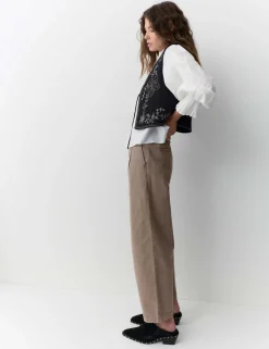 Cotton Pleat Front Barrel Leg Trousers