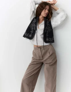 Cotton Pleat Front Barrel Leg Trousers