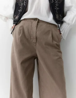 Cotton Pleat Front Barrel Leg Trousers