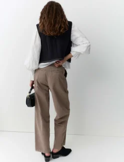 Cotton Pleat Front Barrel Leg Trousers