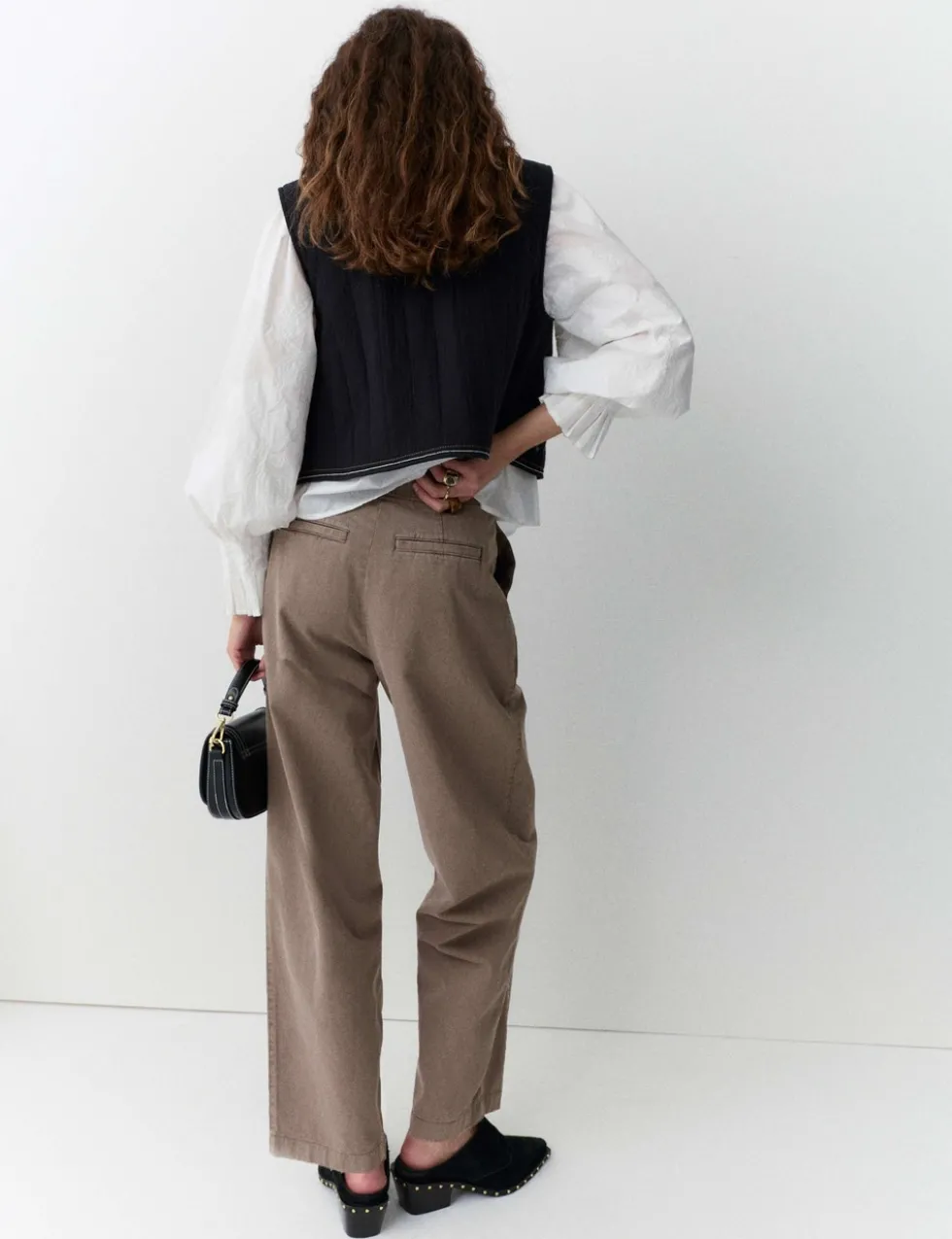 Cotton Pleat Front Barrel Leg Trousers