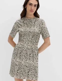 Cotton Rich Animal Print Shirred Mini T-Shirt Dress