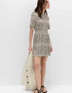 Cotton Rich Animal Print Shirred Mini T-Shirt Dress