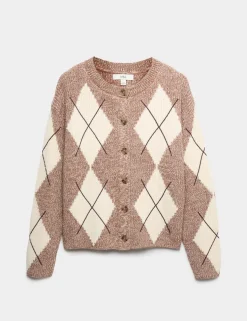 Cotton Rich Argyle Crew Neck Cardigan