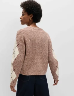 Cotton Rich Argyle Crew Neck Cardigan