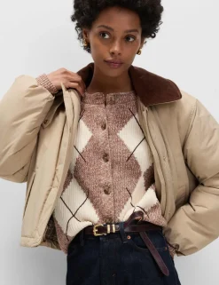 Cotton Rich Argyle Crew Neck Cardigan