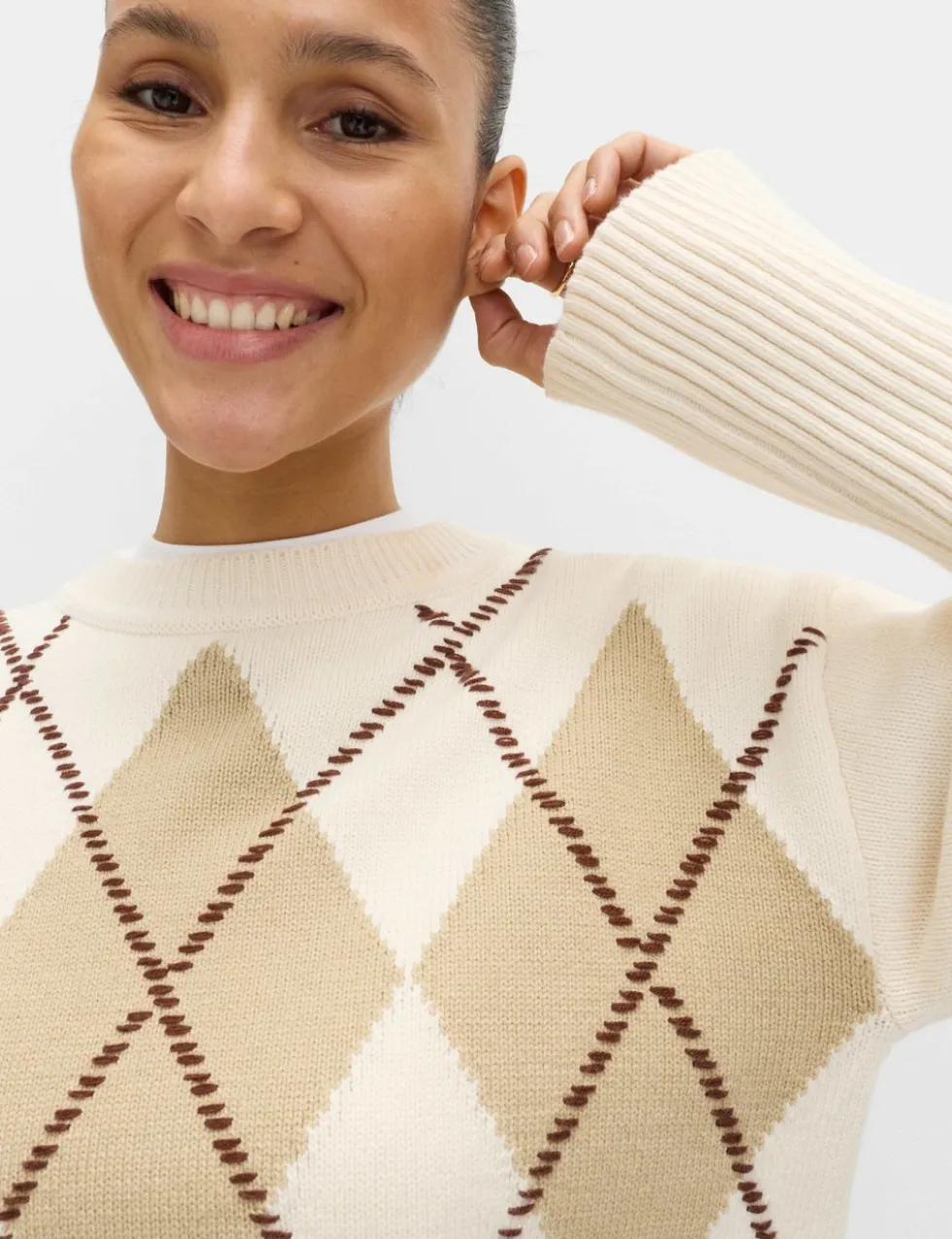 Cotton Rich Argyle Crew Neck Jumper