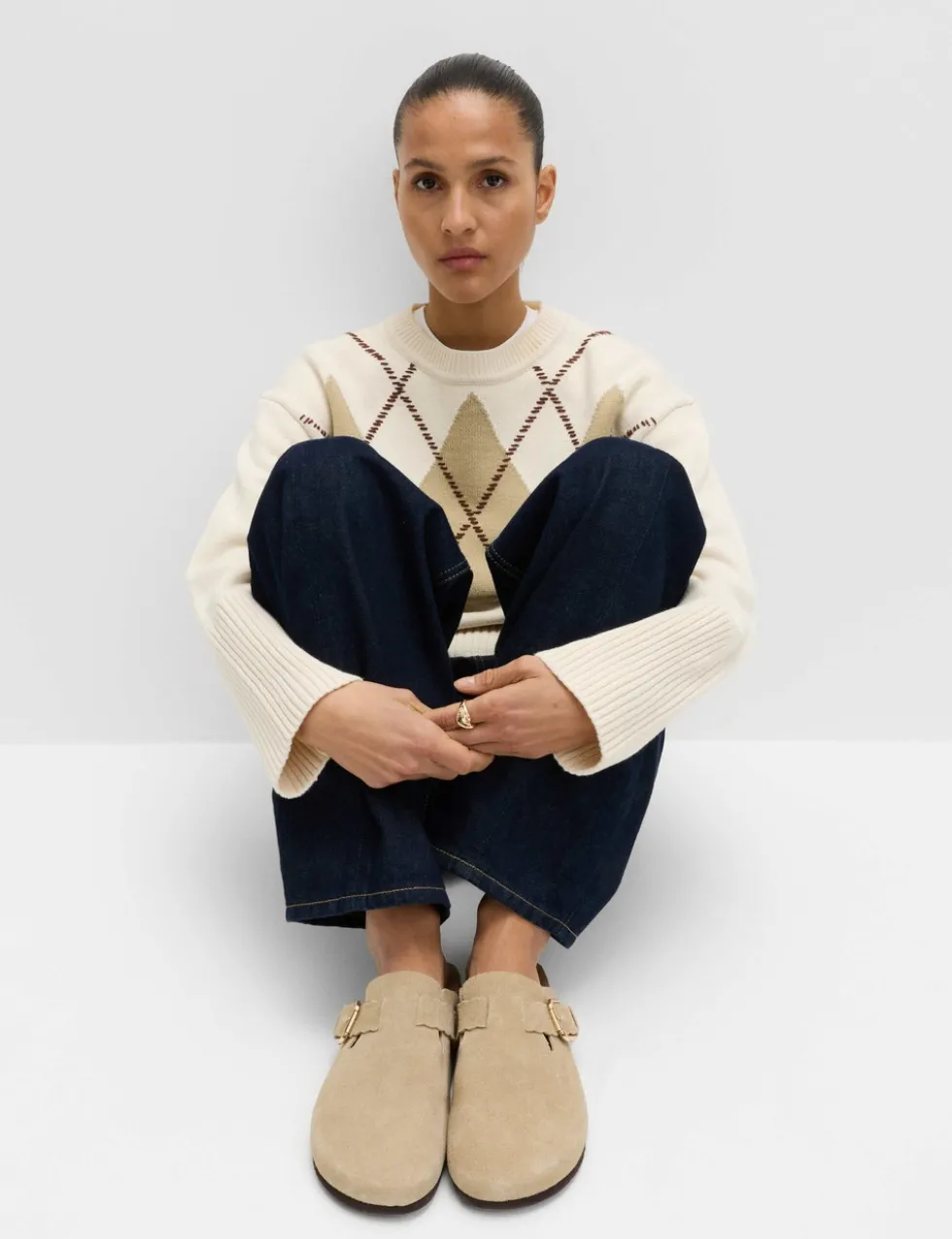 Cotton Rich Argyle Crew Neck Jumper