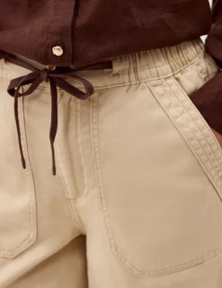 Cotton Rich Barrel Leg Cropped Trousers