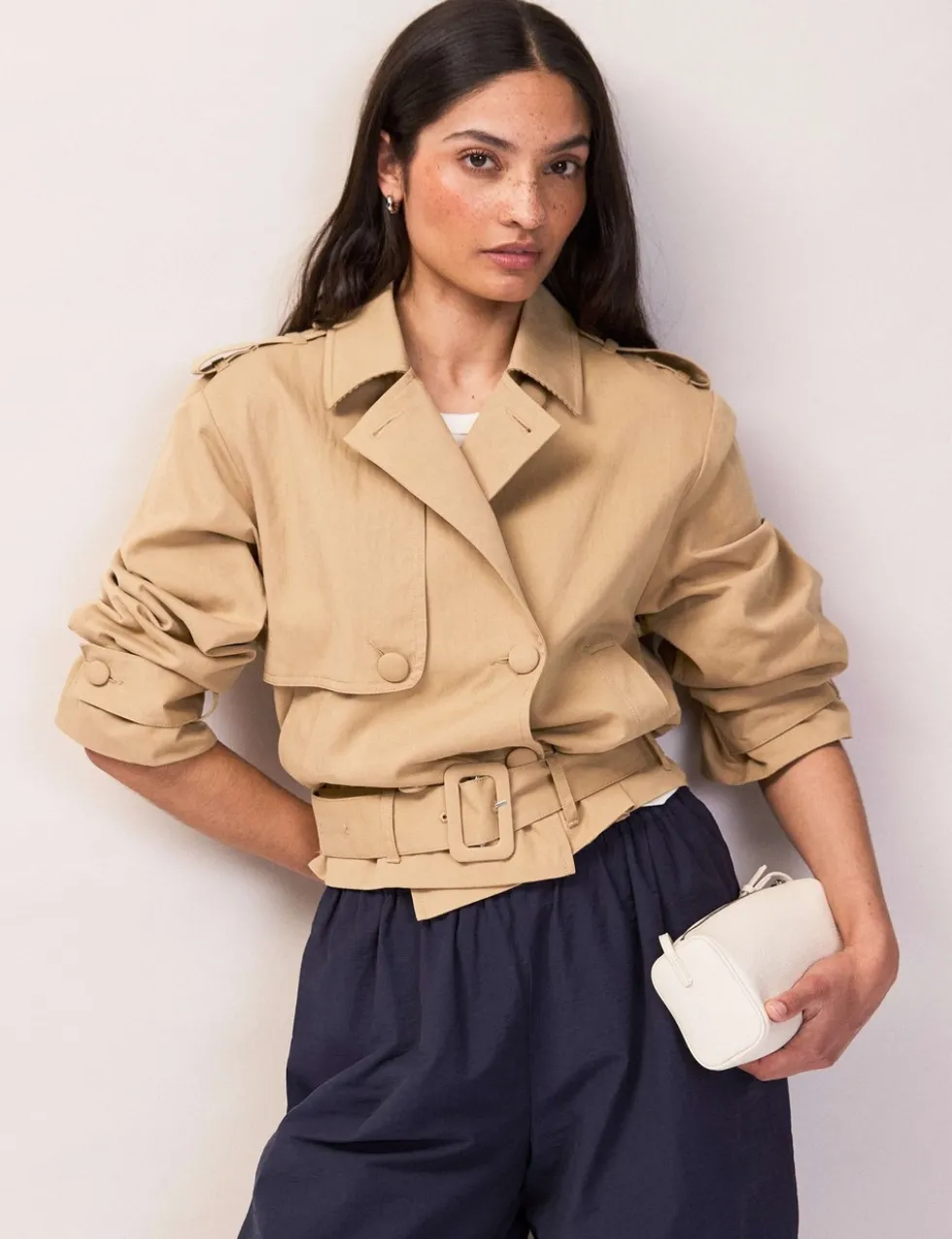 Cotton Rich Belted Cropped Trench Coat