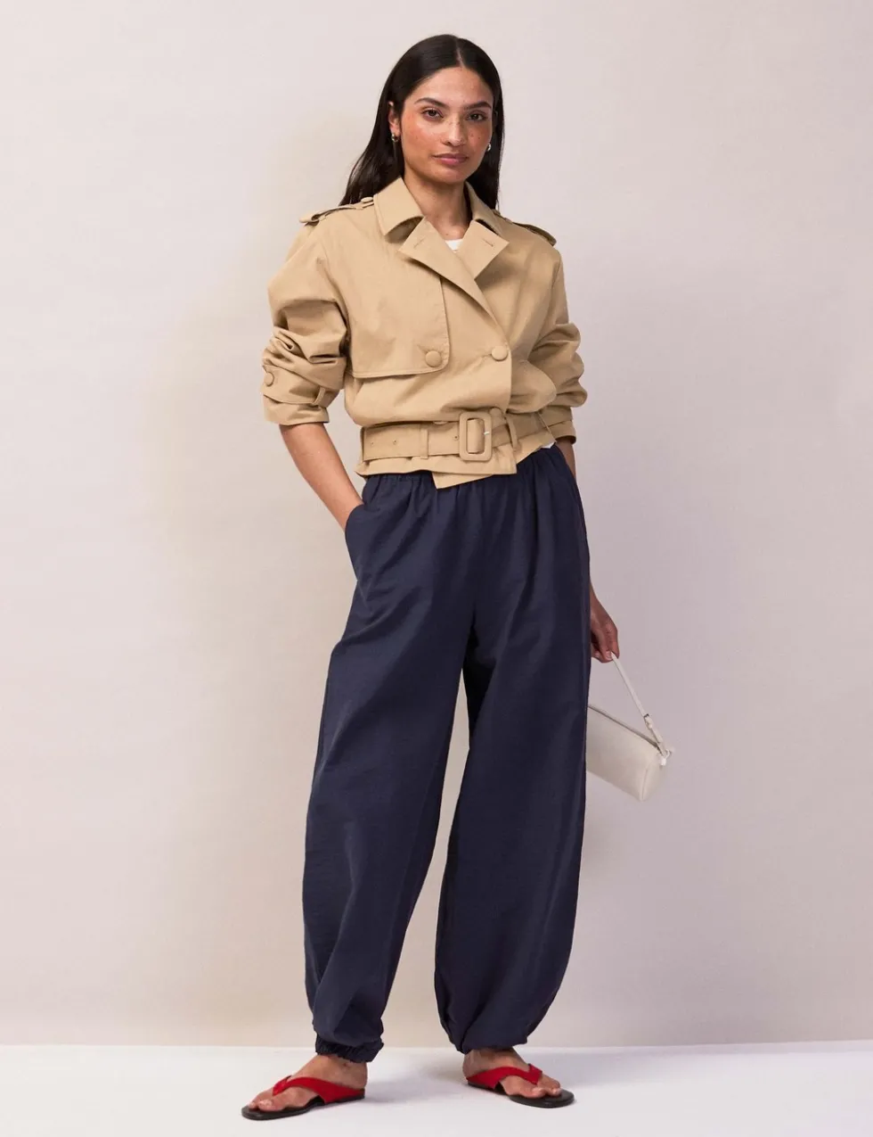 Cotton Rich Belted Cropped Trench Coat