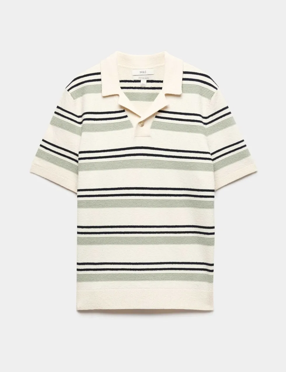 Cotton Rich Bold Striped Boucle Polo Shirt