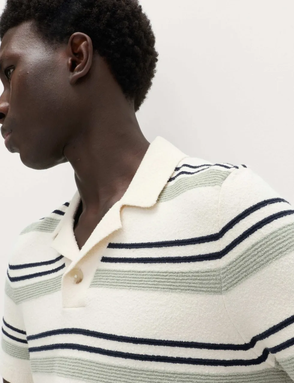 Cotton Rich Bold Striped Boucle Polo Shirt