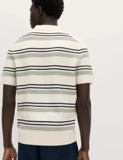 Cotton Rich Bold Striped Boucle Polo Shirt