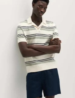 Cotton Rich Bold Striped Boucle Polo Shirt