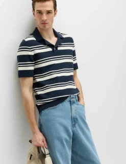 Cotton Rich Bold Striped Boucle Polo Shirt