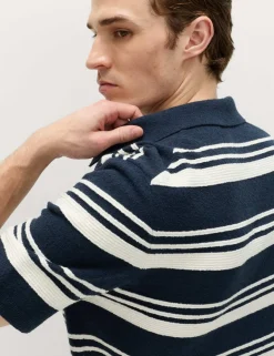 Cotton Rich Bold Striped Boucle Polo Shirt