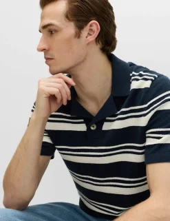 Cotton Rich Bold Striped Boucle Polo Shirt