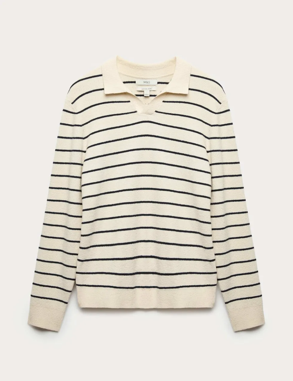 Cotton Rich Bouclé Striped Open Neck Jumper