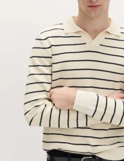 Cotton Rich Bouclé Striped Open Neck Jumper