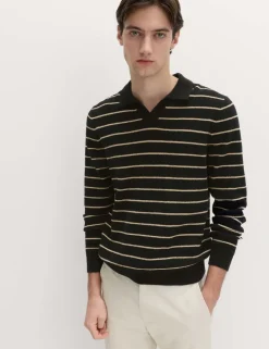 Cotton Rich Bouclé Striped Open Neck Jumper