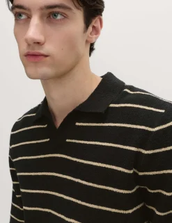 Cotton Rich Bouclé Striped Open Neck Jumper