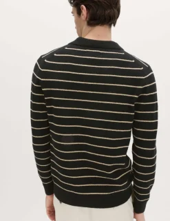 Cotton Rich Bouclé Striped Open Neck Jumper