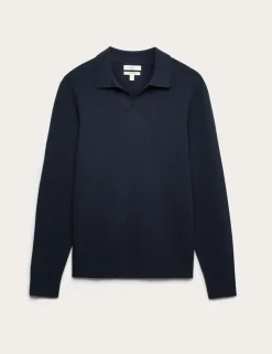Cotton Rich Boucle Open Neck Knitted Polo Shirt