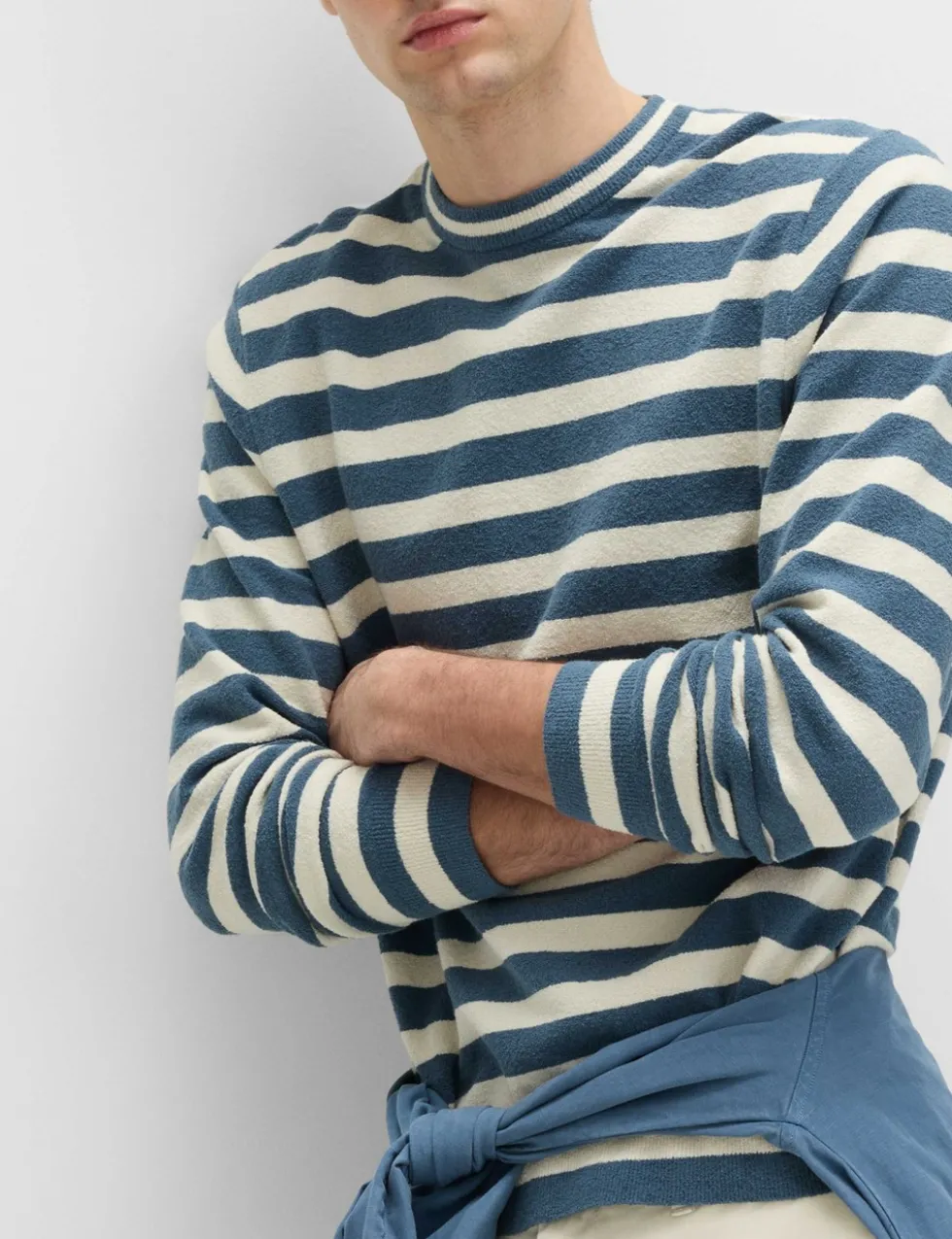 Cotton Rich Boucle Striped Crew Neck Jumper