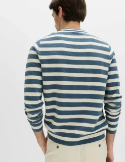 Cotton Rich Boucle Striped Crew Neck Jumper