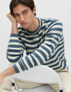Cotton Rich Boucle Striped Crew Neck Jumper
