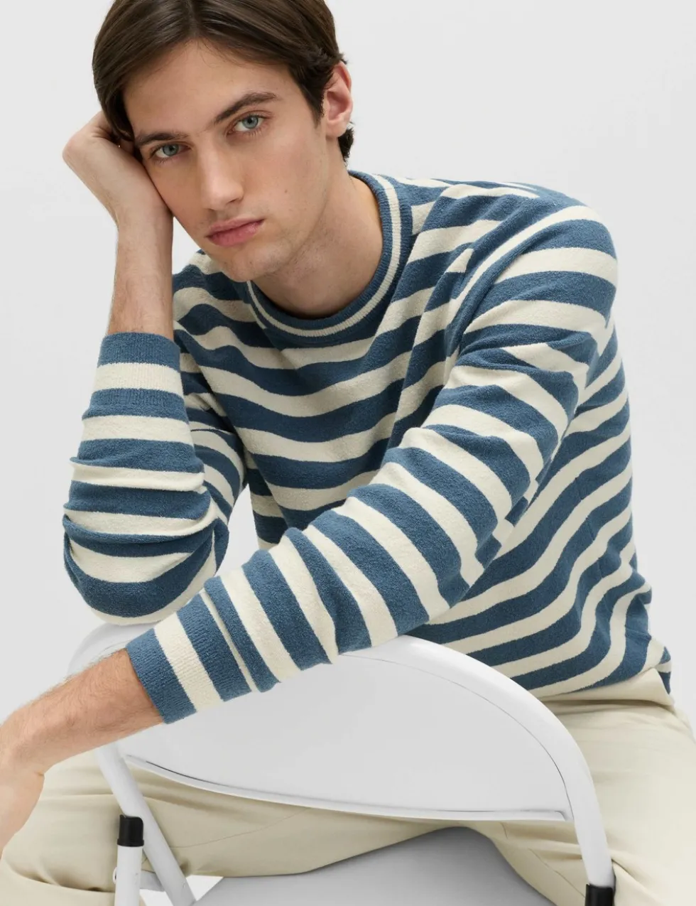 Cotton Rich Boucle Striped Crew Neck Jumper