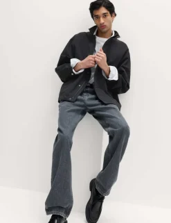 Cotton Rich Boxy Funnel Neck Bomber Jacket