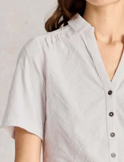 Cotton Rich Broderie Button Through Shirt