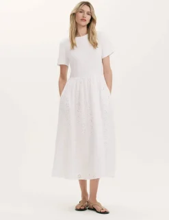 Cotton Rich Broderie Midi T-Shirt Dress