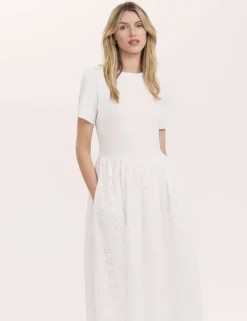 Cotton Rich Broderie Midi T-Shirt Dress
