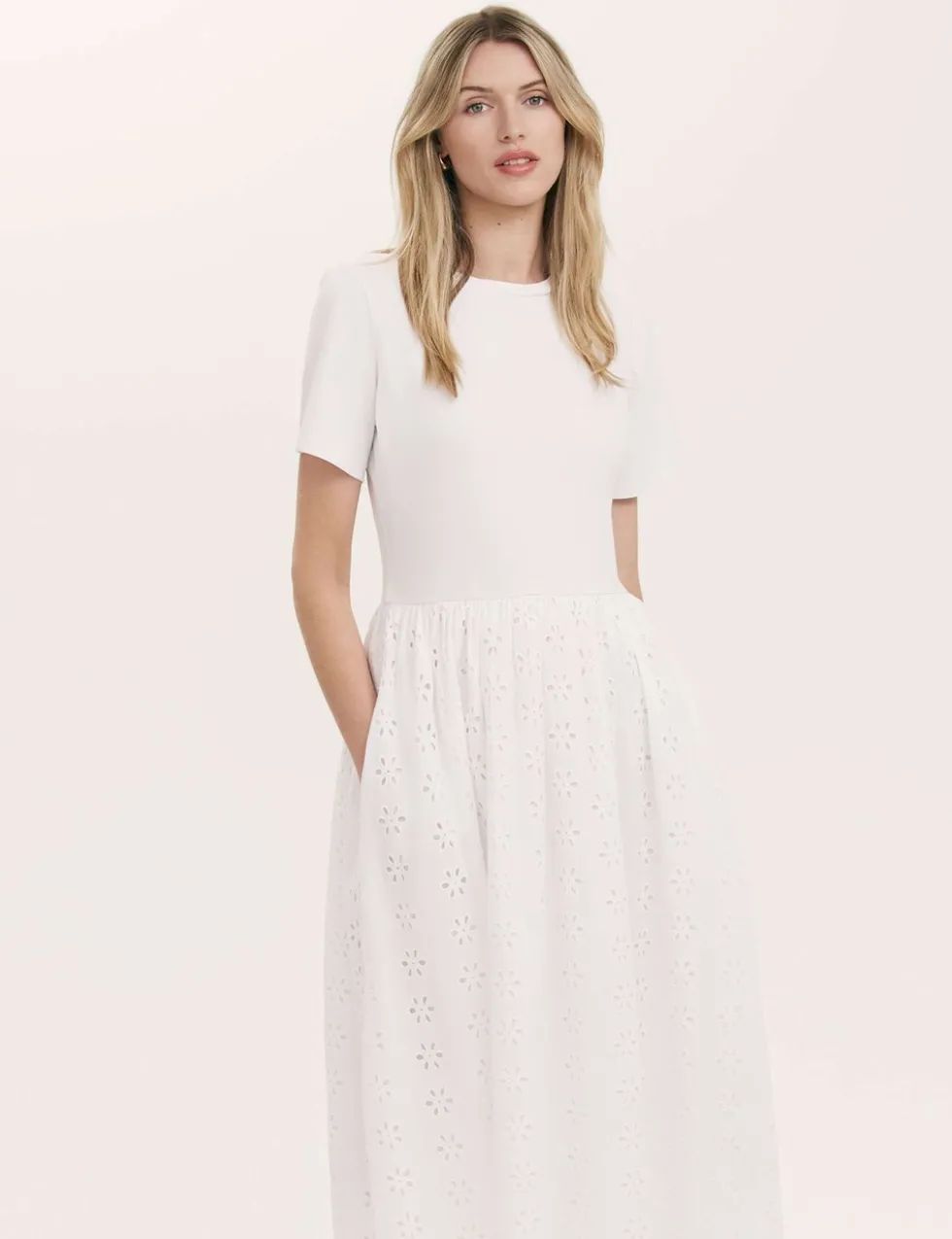 Cotton Rich Broderie Midi T-Shirt Dress