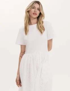 Cotton Rich Broderie Midi T-Shirt Dress