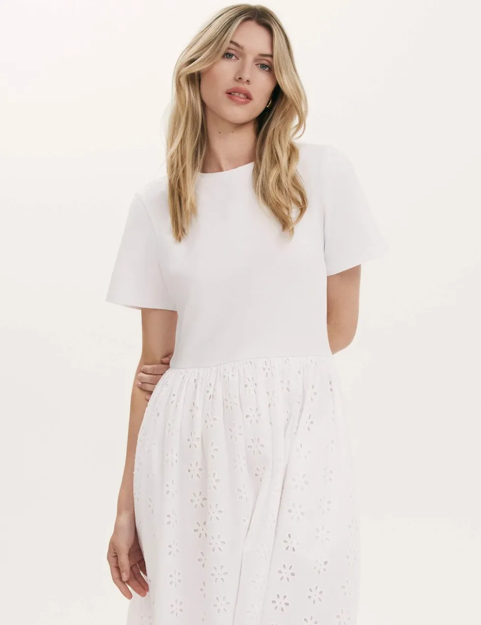 Cotton Rich Broderie Midi T-Shirt Dress