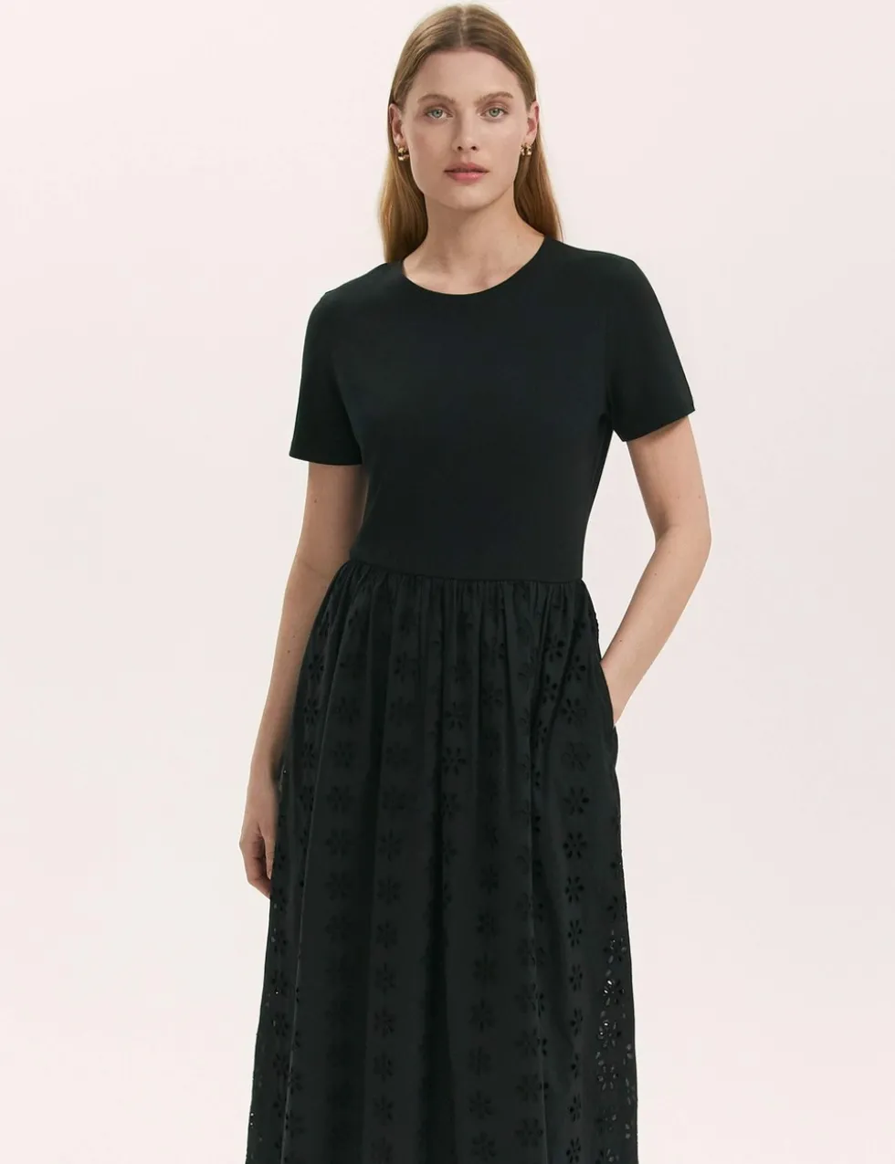 Cotton Rich Broderie Midi T-Shirt Dress