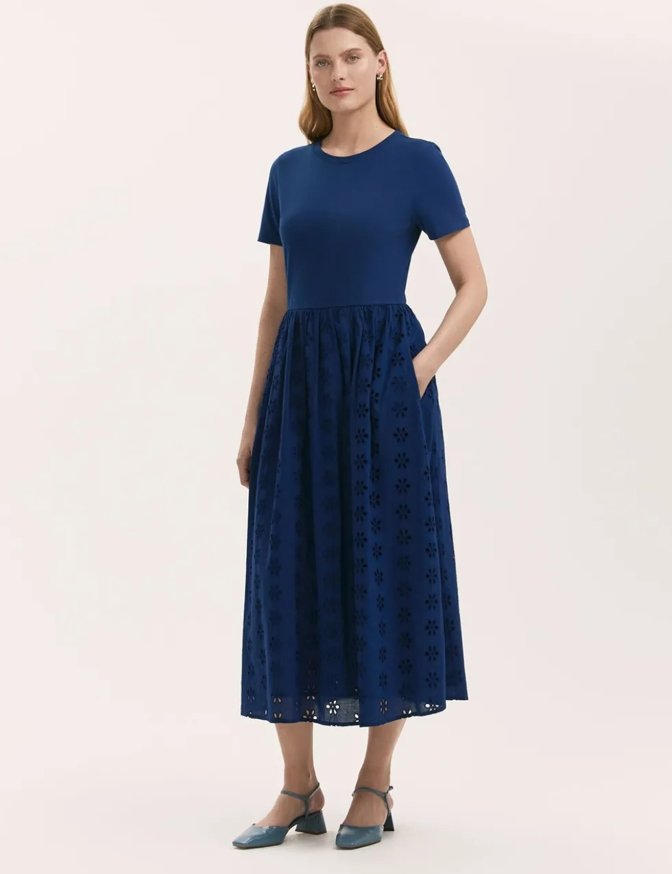 Cotton Rich Broderie Midi T-Shirt Dress