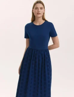 Cotton Rich Broderie Midi T-Shirt Dress