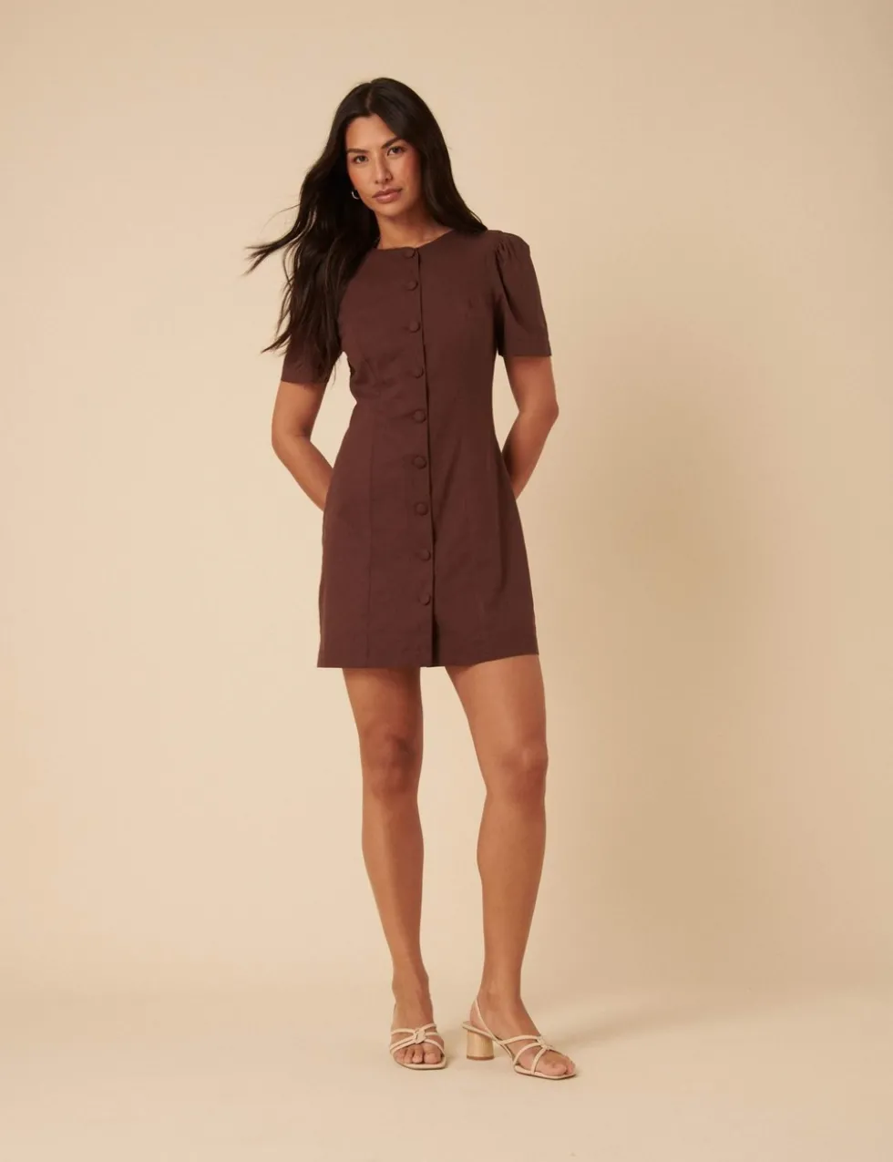 Cotton Rich Button Front Mini Tailored Dress