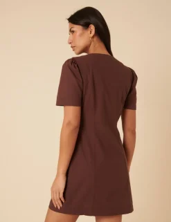 Cotton Rich Button Front Mini Tailored Dress