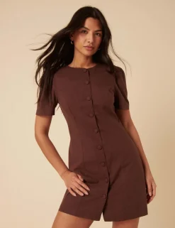 Cotton Rich Button Front Mini Tailored Dress